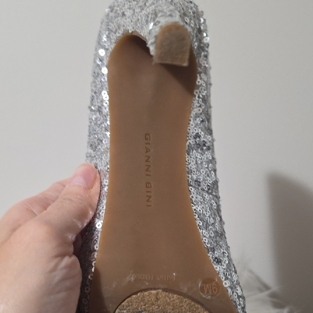 Gianni Bini Silver Sequin Pointed Toe Pumps | Padded Forefoot | 4.5" Heel - Picture 8 of 15